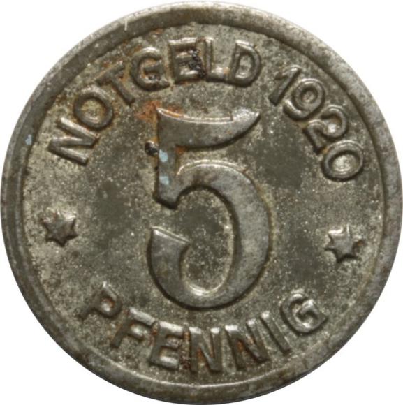 5 fenigów 1920 Lwówek Śląski / Lowenberg